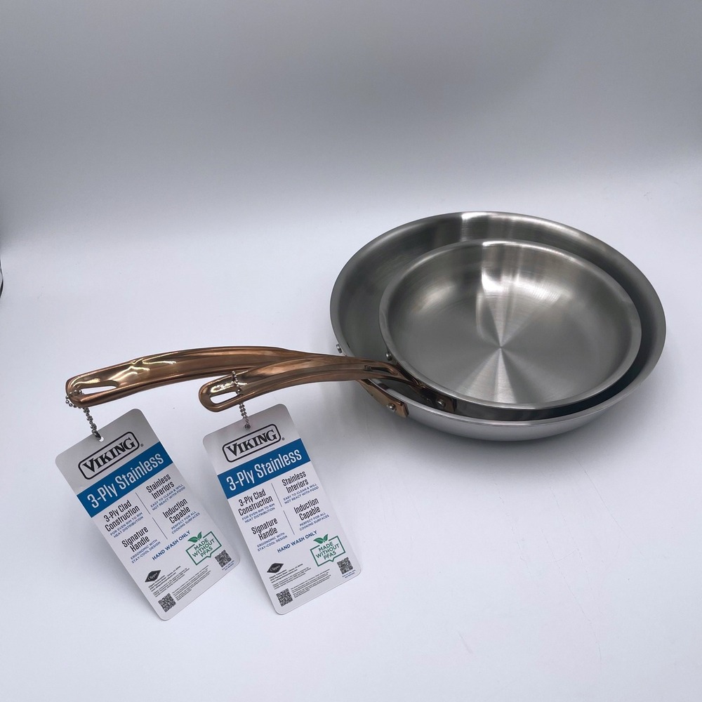 VIKING 10" & 8" Inch Set 3 Ply Stainless‎ Steel Fry Pan Induction Copper Handle